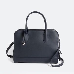 Women's Navy Leather Satchel Top Handle Bag